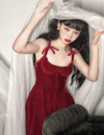 Red Birthday Little Dress Sling Velvet Dress - Image 3