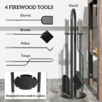 5 Pieces Fireplace Tools Set, Metal Fireplace Accessories Fireside Companion Set With Broom, Shovel, Poker And Bucket, Silver - Image 3