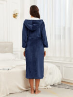 RONGTAI Womens Plush Fleece Hooded Bathrobe, Thick Nightgown Long Robe Sleepwear With Two Side Pockets And Belt - Image 2