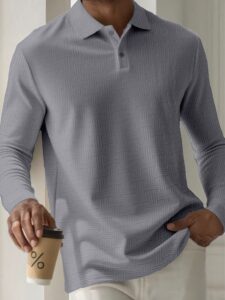 Mens Casual Short-sleeve Textured Polo Shirt Top - Image 7