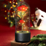 Creative 2 In 1 Rose Flowers LED Light And Bluetooth-compatible Speaker Valentine's Day Gift Rose Luminous Night Light Ornament In Glass Cover - Image 6