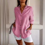 Lapel Long Sleeve Shirt Women's Single-breasted Pleated Shirt Tops Clothing - Image 10