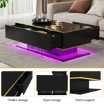 Modern LED Coffee Table With High-Gloss Finish, 100 Cm Length, Gold Accents, 3 Drawers & USB LED Light Strip Adapter-Power Bank Required - Image 4