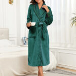 RONGTAI Womens Bathrobe Ladies Fleece Plush Warm Long Robes Fleece Nightgown Sleepwear