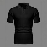 Mens Textured Polo Shirt Short-sleeve T-shirt Top - Image 3