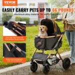 Pet Stroller, 4 Wheels Dog Stroller Rotate With Brakes, 29.9 Kg Weight Capacity, Puppy Stroller With Detachable Carrier, Storage Basket And Pet Pad, For Small To Medium Sized Dogs, Black - Image 5