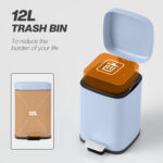 12L Modern Boxy Metal Home Kitchen Bin - Light Blue - Image 5