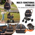 Pet Stroller, 4 Wheels Dog Stroller Rotate With Brakes, 29.9 Kg Weight Capacity, Puppy Stroller With Detachable Carrier, Storage Basket And Pet Pad, For Small To Medium Sized Dogs, Black - Image 4