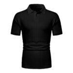 Mens Textured Polo Shirt Short-sleeve T-shirt Top - Image 4