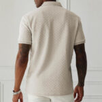Mens Casual Short-sleeve Textured Polo Shirt Top - Image 2