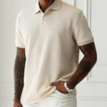 Mens Casual Short-sleeve Textured Polo Shirt Top - Image 4