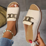 Ins Chain Wedges Sandals Summer Fashion Platform Peep-toed Slides Slippers Outdoor Thick Bottom Roman Shoes For Women