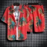Mens Short-Sleeve Shirt And Casual Shorts Set