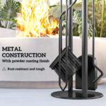 5 Pieces Fireplace Tools Set, Metal Fireplace Accessories Fireside Companion Set With Broom, Shovel, Poker And Bucket, Silver - Image 5