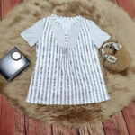 Womens V-neck Striped Patchwork Blouse - Image 6