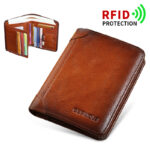 Mens Wallet Genuine Leather RFID Card Holders Cowhide Zip Coin Pocket Wallets For Men - Image 8