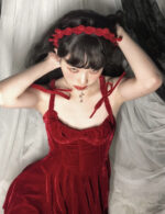 Red Birthday Little Dress Sling Velvet Dress - Image 2