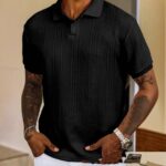 Mens Textured Polo Shirt Short-sleeve T-shirt Top - Image 5