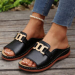 Ins Chain Wedges Sandals Summer Fashion Platform Peep-toed Slides Slippers Outdoor Thick Bottom Roman Shoes For Women - Image 6