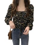 Women's Square Collar Floral Long-sleeved Shirt Spring And Autumn Top Slim Fit - Image 5