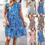 Women's Printed Dress A- Line Temperament Waist-controlled Printed Short Skirt