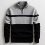 Business Stand-collar Knitwear Half-zip Long-sleeve T-shirt Color-block Pullover Sweaterpremium Quality - Image 6