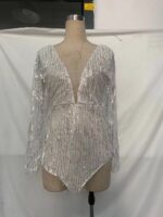 Dresses V-Neck Long Sleeves Beach Knee-Length Backless Lace - Image 3