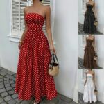 Elegant Polka-dot Off-shoulder Dresses Solid Color Strapless Lady High-waist Robe Commuting Party Business Beach Holiday Outfit