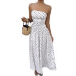 Elegant Polka-dot Off-shoulder Dresses Solid Color Strapless Lady High-waist Robe Commuting Party Business Beach Holiday Outfit - Image 4