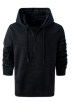 Mens Plaid Jacquard Solid-Color Casual Hoodie - Image 4