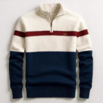 Business Stand-collar Knitwear Half-zip Long-sleeve T-shirt Color-block Pullover Sweaterpremium Quality