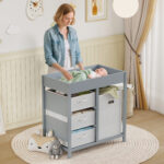 Baby Changing Unit With 4 Storage Drawers, Mat For Bedroom Nursery, 84 X 84.5 Cm, Grey - Image 5