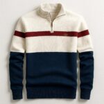 Business Stand-collar Knitwear Half-zip Long-sleeve T-shirt Color-block Pullover Sweaterpremium Quality - Image 7