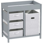 Baby Changing Unit With 4 Storage Drawers, Mat For Bedroom Nursery, 84 X 84.5 Cm, Grey