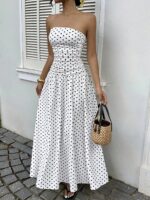 Elegant Polka-dot Off-shoulder Dresses Solid Color Strapless Lady High-waist Robe Commuting Party Business Beach Holiday Outfit - Image 9