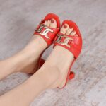 Womens Metal-buckle High-heeled Peep-toe Slippers - Image 9