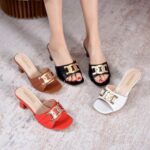 Womens Metal-buckle High-heeled Peep-toe Slippers