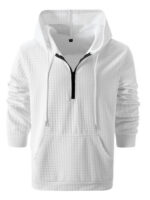 Mens Plaid Jacquard Solid-Color Casual Hoodie - Image 2
