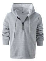 Mens Plaid Jacquard Solid-Color Casual Hoodie - Image 3