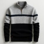 Business Stand-collar Knitwear Half-zip Long-sleeve T-shirt Color-block Pullover Sweaterpremium Quality - Image 3