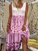 Sleeveless Stitching Summer Round Neck Dress Women's Clothing - Image 9