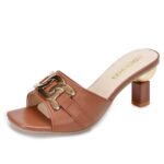 Womens Metal-buckle High-heeled Peep-toe Slippers - Image 5