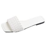 One-word Internet Celebrity Square Toe Flat Heel Women's Slippers - Image 2