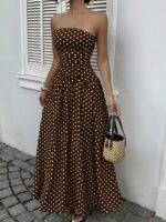 Elegant Polka-dot Off-shoulder Dresses Solid Color Strapless Lady High-waist Robe Commuting Party Business Beach Holiday Outfit - Image 8