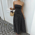 Elegant Polka-dot Off-shoulder Dresses Solid Color Strapless Lady High-waist Robe Commuting Party Business Beach Holiday Outfit - Image 5
