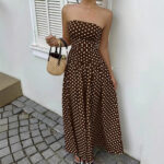 Elegant Polka-dot Off-shoulder Dresses Solid Color Strapless Lady High-waist Robe Commuting Party Business Beach Holiday Outfit - Image 6