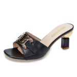 Womens Metal-buckle High-heeled Peep-toe Slippers - Image 7