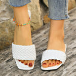 One-word Internet Celebrity Square Toe Flat Heel Women's Slippers - Image 6