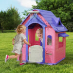 5-in-1 Playhouse For Kids Outdoor Indoor With Basketball Hoop, Football Goal, Dartboard, Ring Toss For 2-5 Years, Pink - Image 2