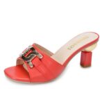 Womens Metal-buckle High-heeled Peep-toe Slippers - Image 3
